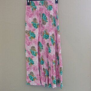 Pink and Green Pleated‎ Maxi Skirt for Resort Wear Size S